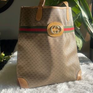 Authentic GUCCI Micro GG Supreme Web Sherry Line Tote